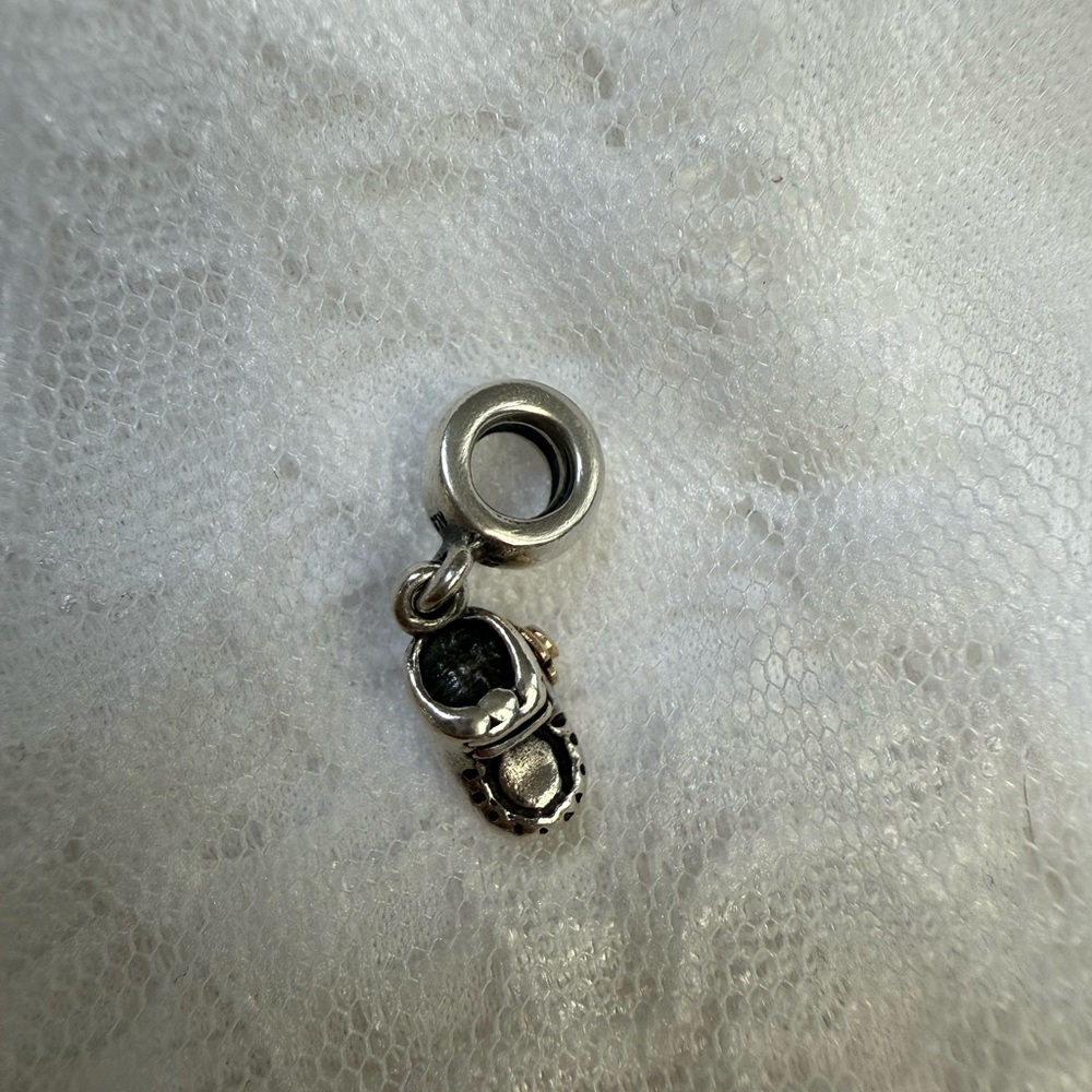 Pandora Dangling Silver Baby Shoe Charm with Blue Gem - Picture 3 of 4